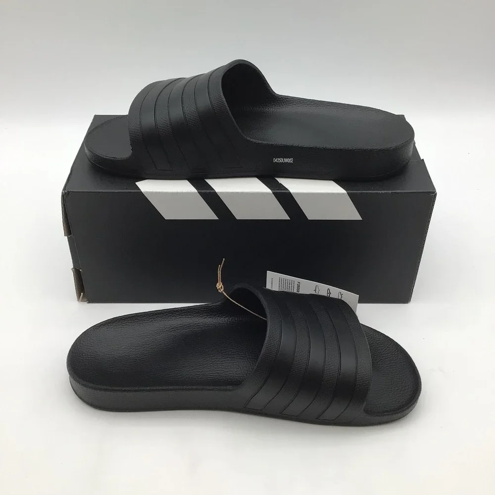 Adidas Adilette‎ Aqua Slides Mens Size 8 Core Black Slide Sandals F35550 NEW